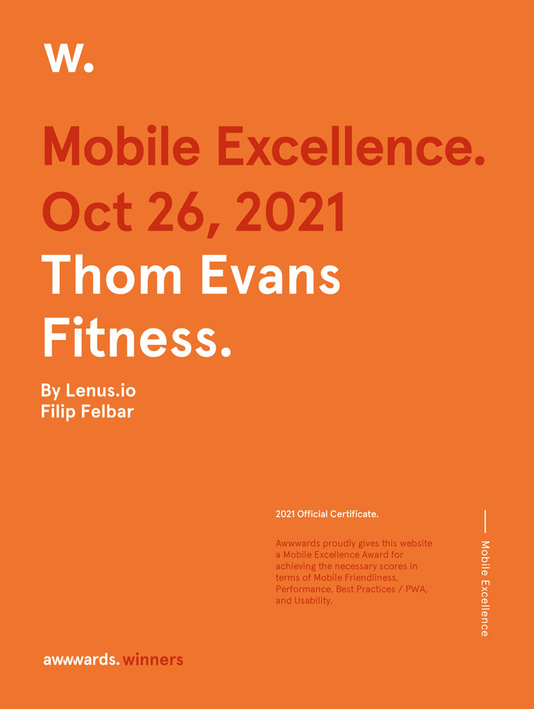 Awwwards Certificate - Mobile Excellence Thom Evans Fitness