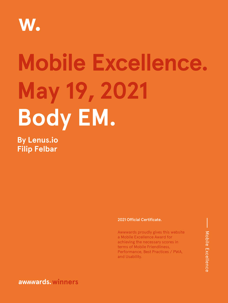 Awwwards Certificate - Mobile Excellence - Body EM