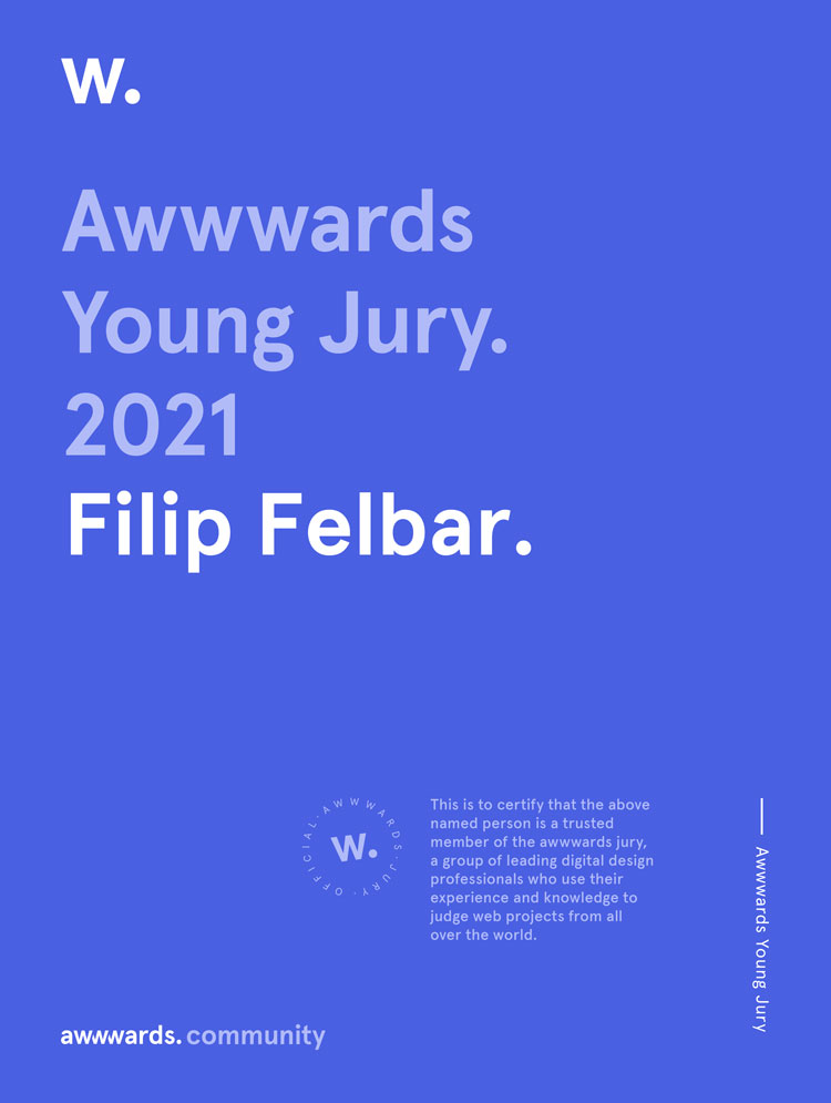 Awwwards Certificate - Young Jury Member - Filip Felbar
