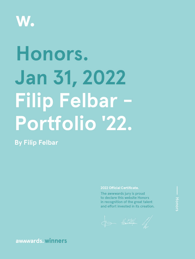 Awwwards Certificate - Honorable Mention Filip Felbar Portolio '22